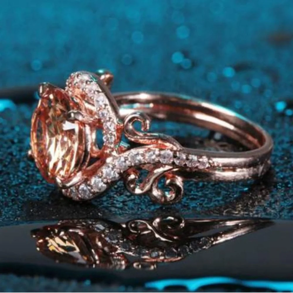 EUC - 18K Rose Gold Plated Champagne Cubic Zirconia Ring by Barzel - Picture 4 of 5